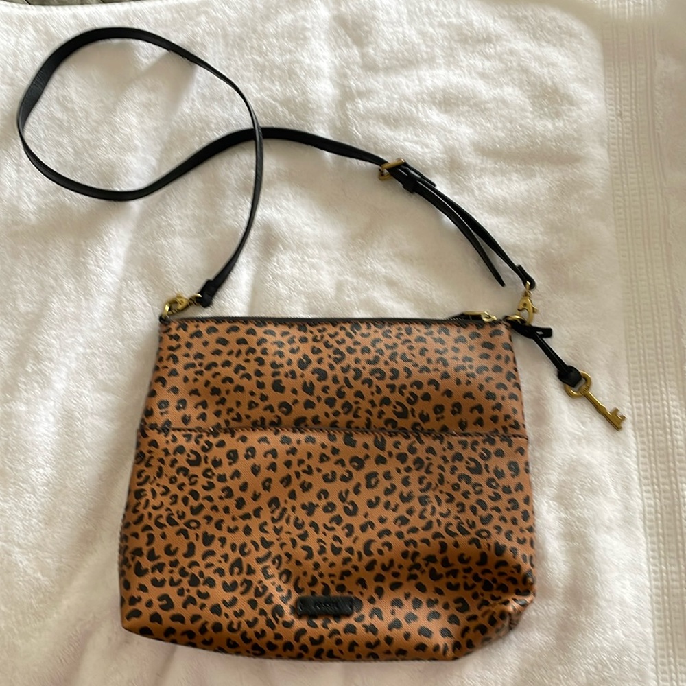 Fossil Leopard Print Crossbody Bag in Brown and Black